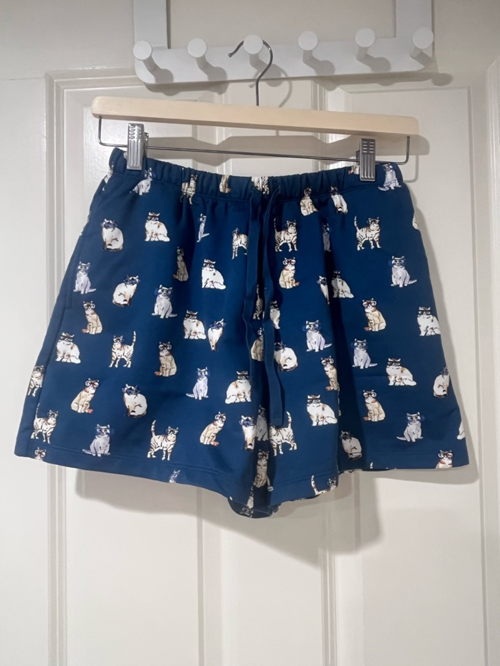 Paul & Joe Navy Cat-Print Drawstring Athletic Shorts
